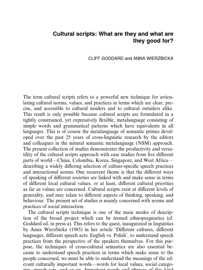 Cultural Scripts Semantics Linguistics