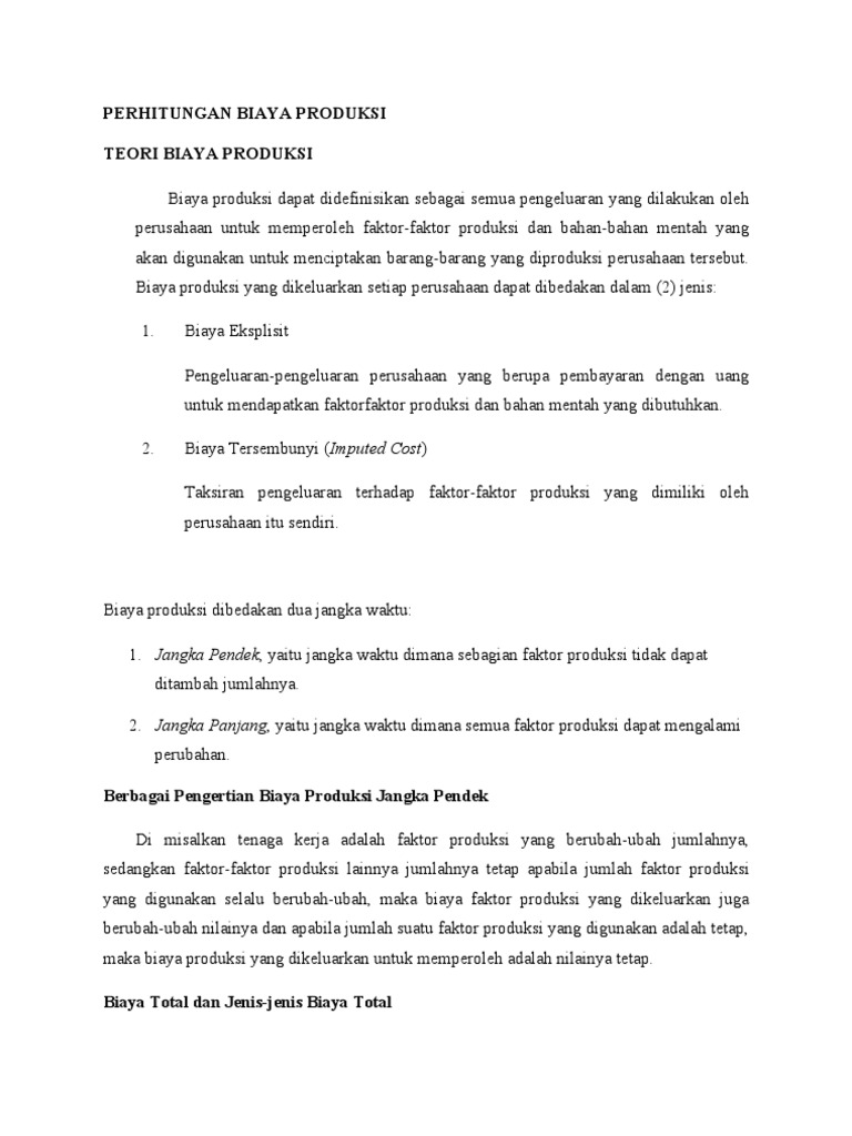 Contoh Soal Biaya Produksi Jangka Panjang Goreng