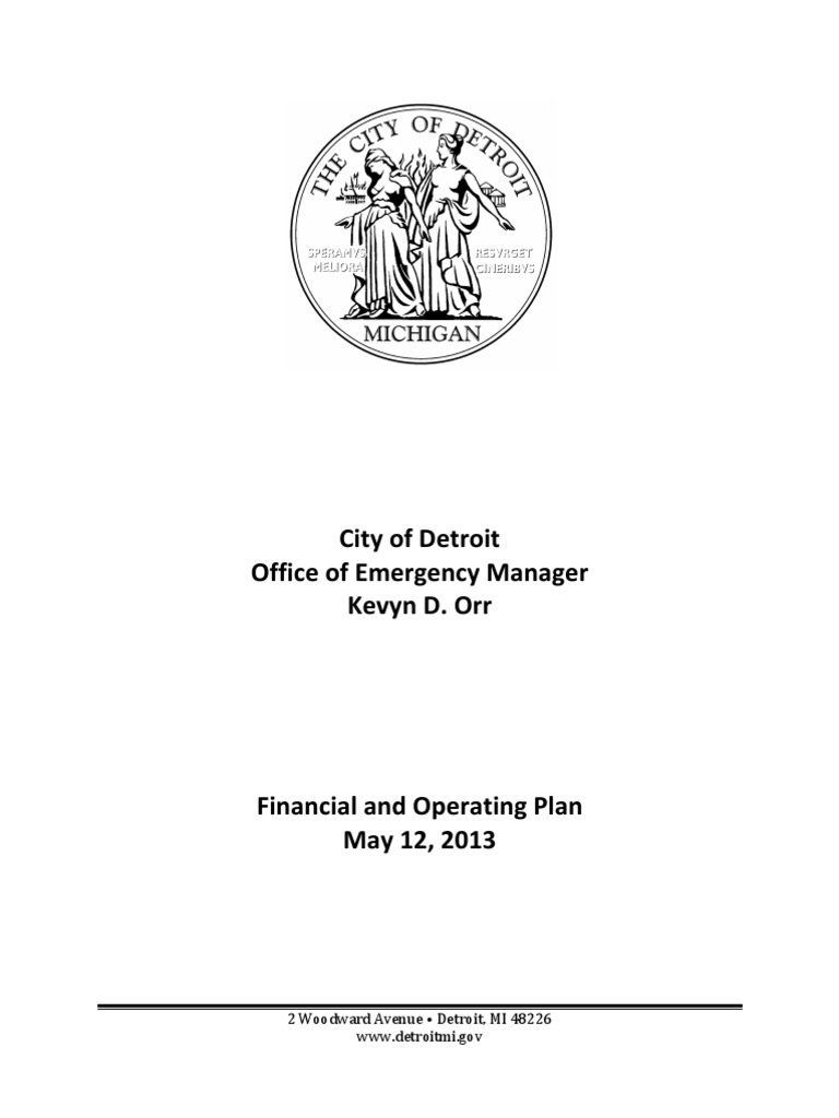 City of Detroit (MI) Emergency Financial Operational Plan (May, 2013) | PDF