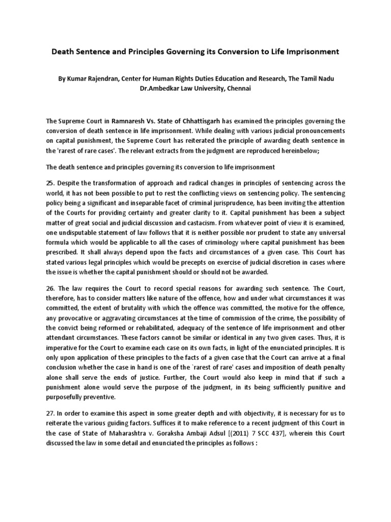 Death Sentence and Principles Governing Its Conversion to Life