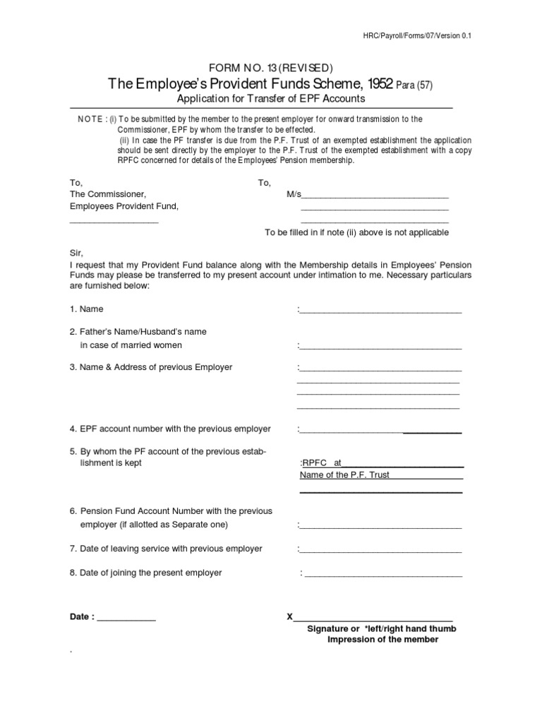 PF Transfer Form | Payments | Government | Free 30-day Trial | Scribd