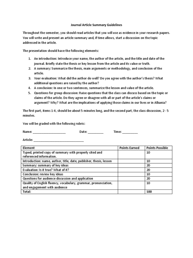 Journal Article Summary Guide | PDF | Thesis | Argument