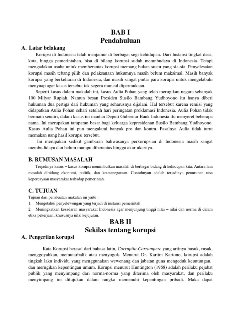 Makalah Kasus Korupsi Aulia Pohan