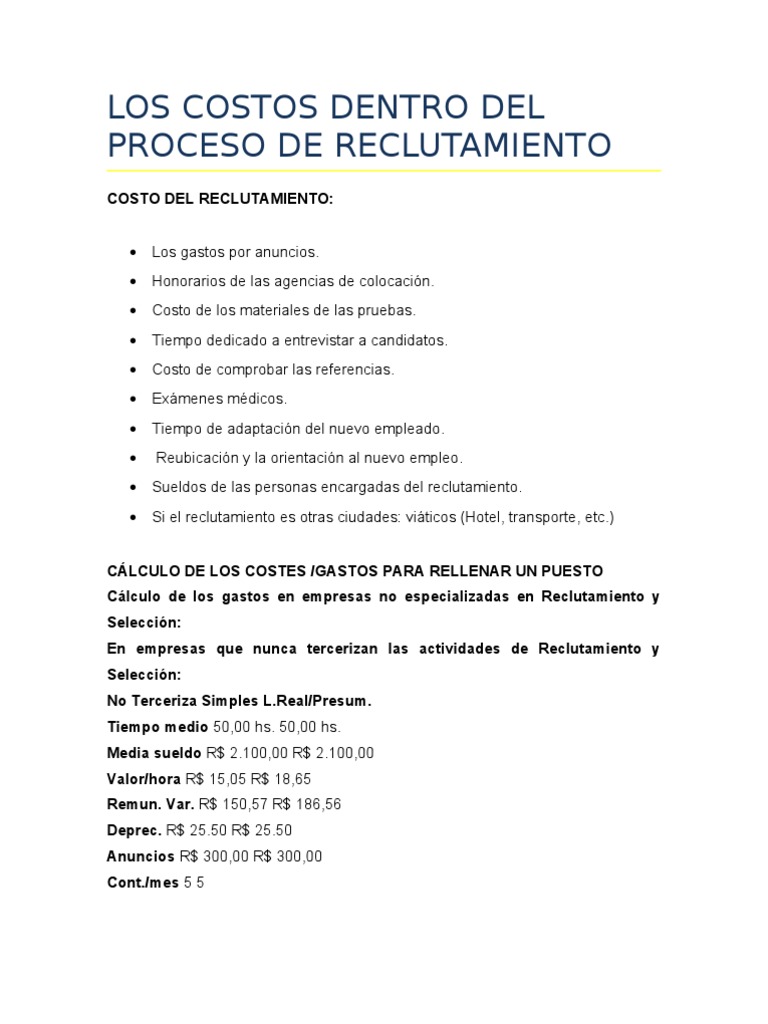 Costos Del Proceso De Reclutamiento PDF