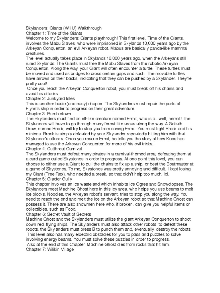Skylanders - Giants (Wii U) Walkthrough PDF | PDF | Leisure | Sports
