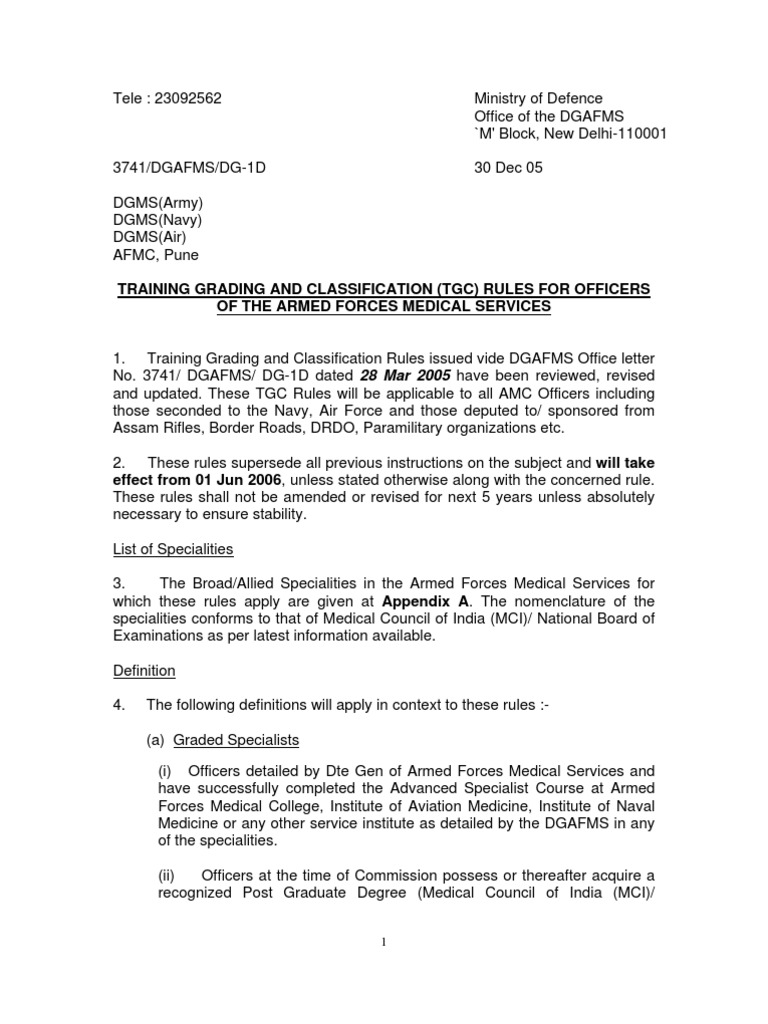 TGC Rules for Armed Forces Medical Officers | PDF | Doctor Of Medicine ...