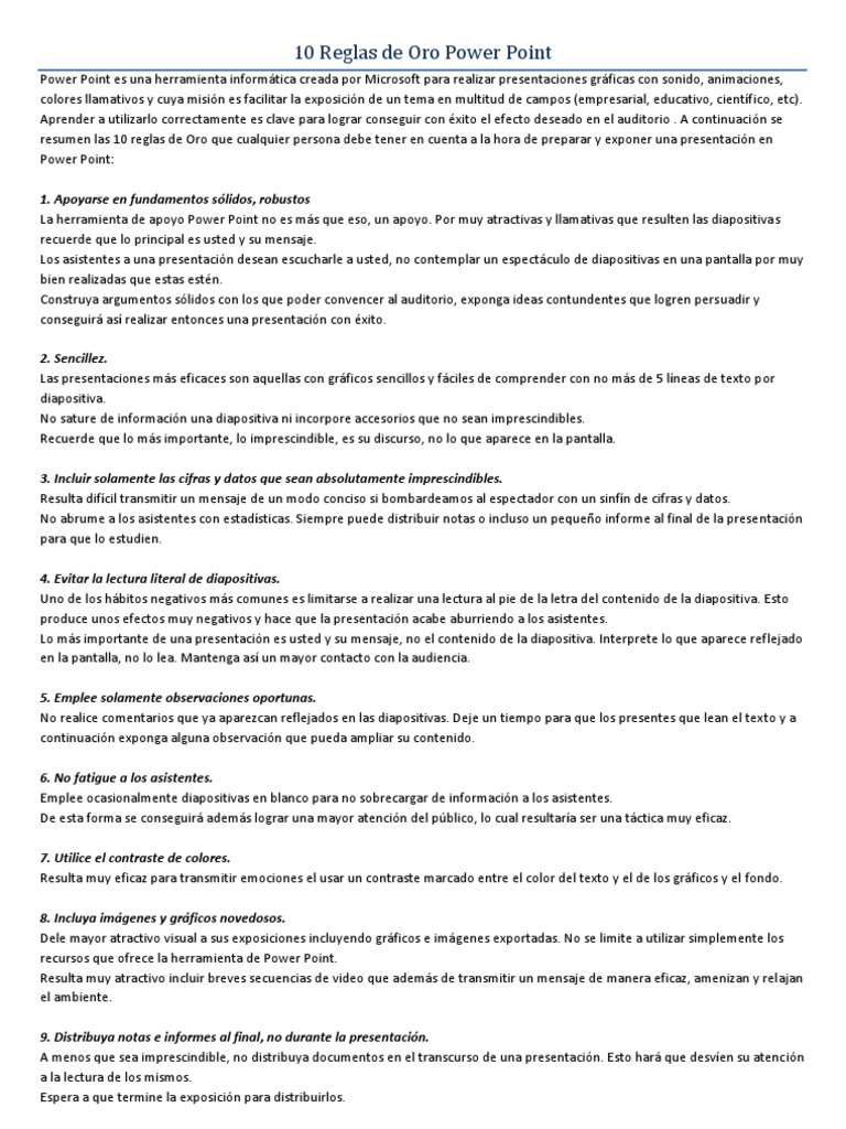 10 Reglas de Oro para PowerPoint | PDF | Microsoft PowerPoint | Science