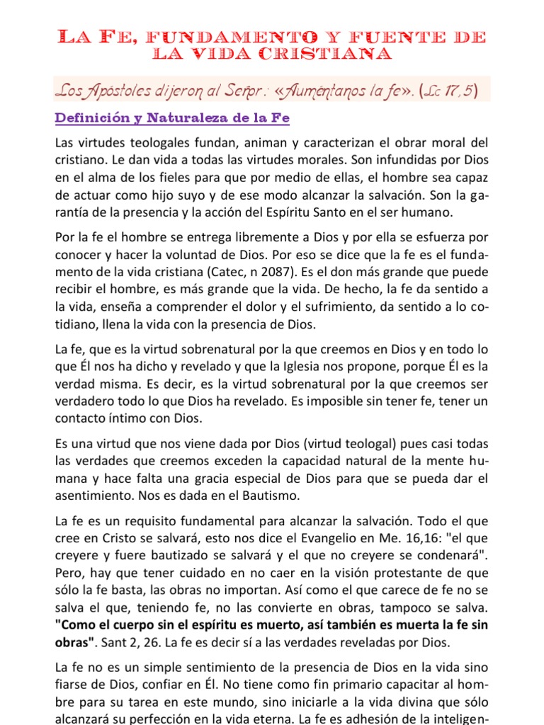 La Fe Fundamento y Fuente de La Vida Cristiana | PDF | Fe | Cristo (título)