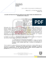 BOLETIN 36. Aclara Setravi No Viola Artículo de Publicidad en Unidades de Transporte Público