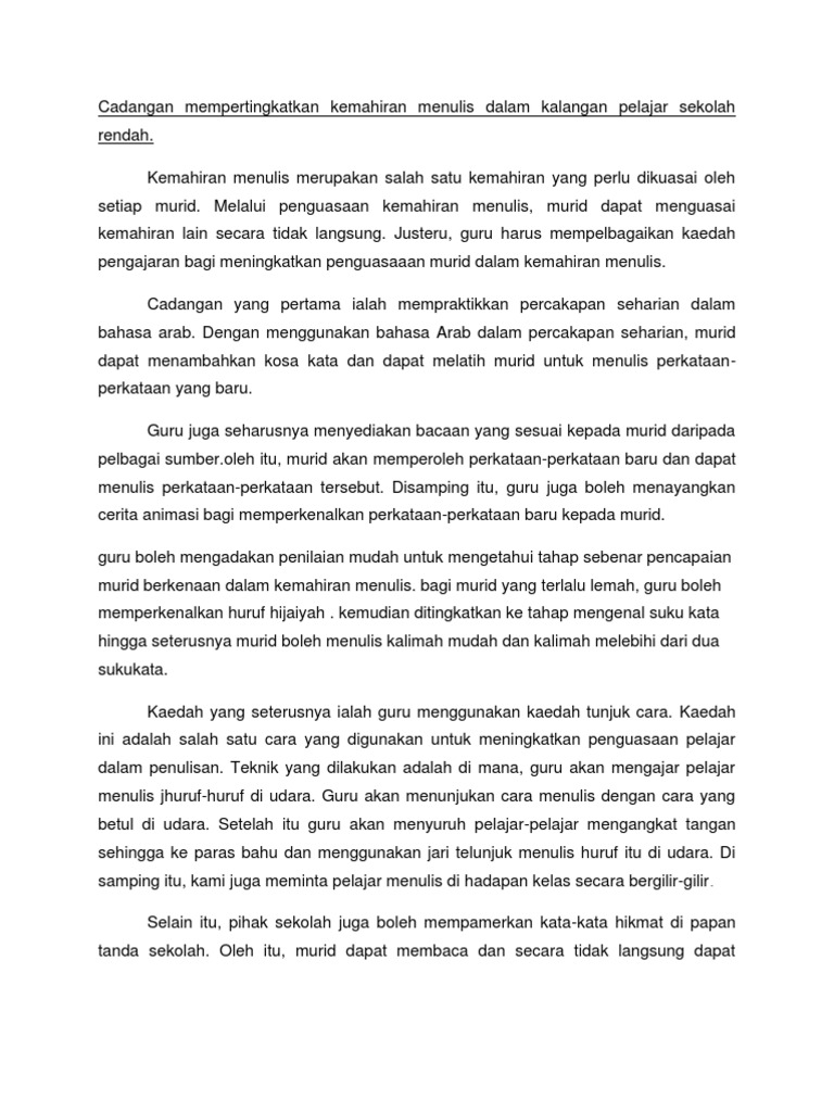 Cadangan Mempertingkatkan Kemahiran Menulis Dalam Kalangan Pelajar Sekolah Rendah Pdf