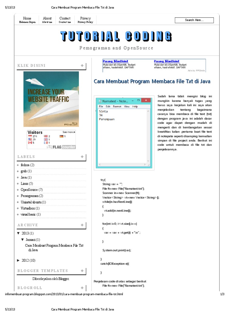 Cara Membuat Program Membaca File TXT Di Java PDF | PDF