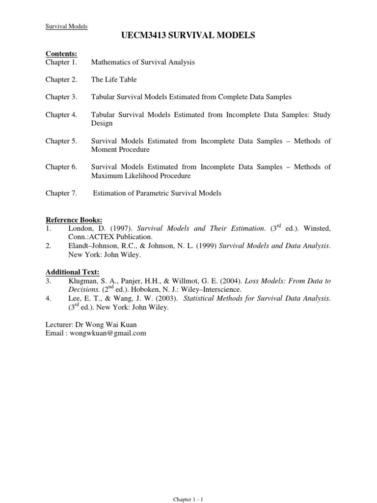 Chapter 1 Mathematics Of Survival Analysis Probability - 