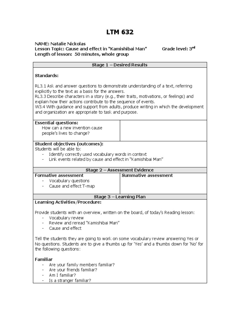 cause and effects lesson plan