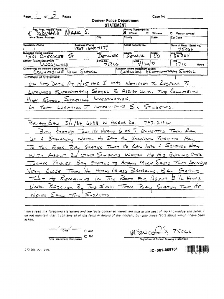 Columbine Report Pgs 9701-9800 | PDF | Violence