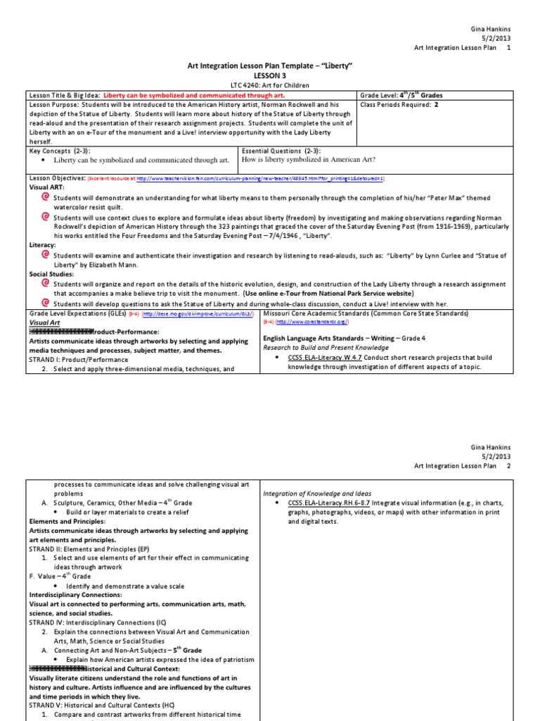 Art Lesson Plan: Symbolizing Liberty | PDF | Natural And Legal Rights ...