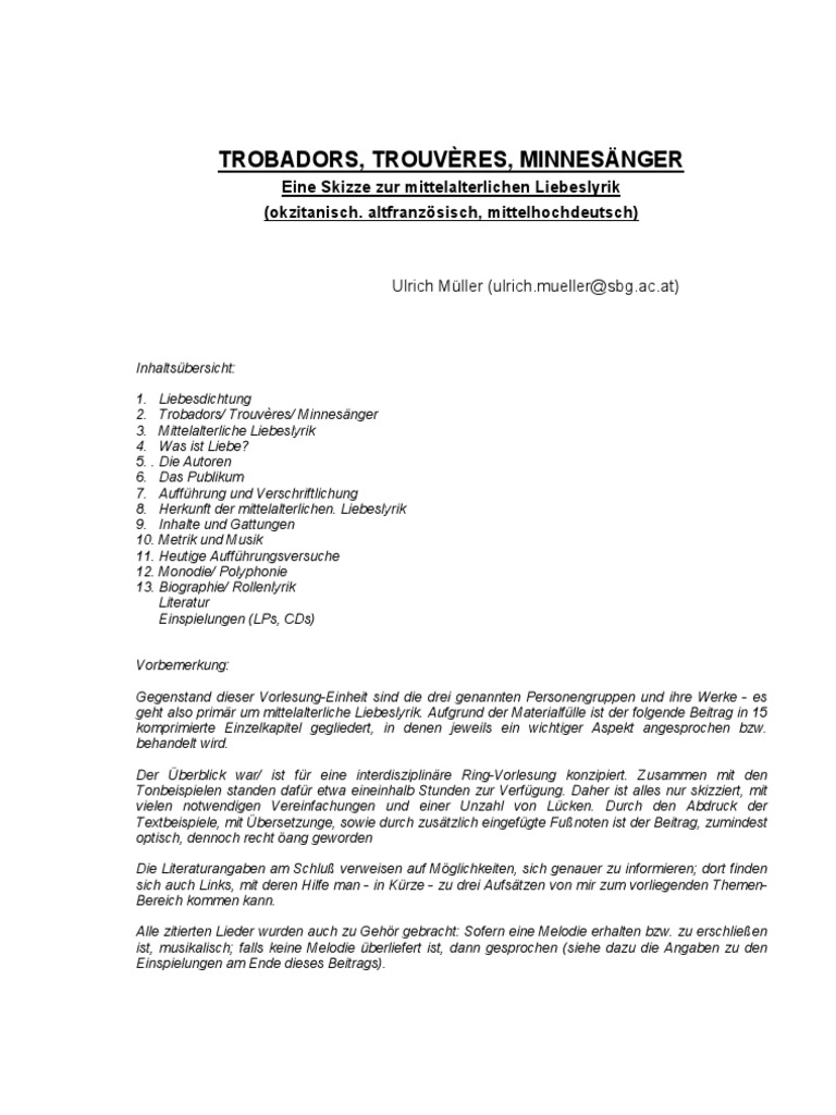 Trobadors Trouveres Minnesanger