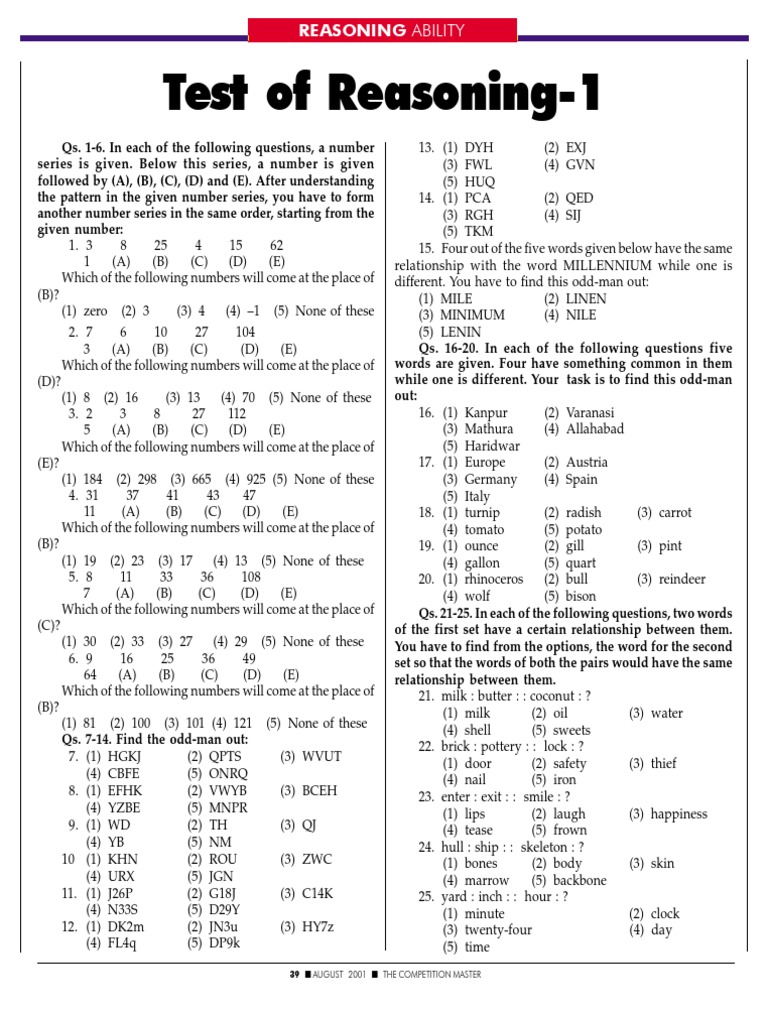 Reasoning CAT Mathematics Nature