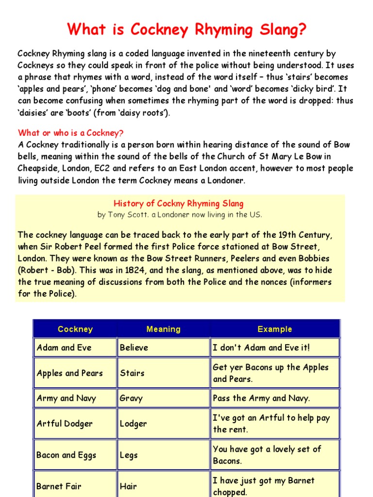 What Is Cockney Rhyming Slang PDF Pancake Foods