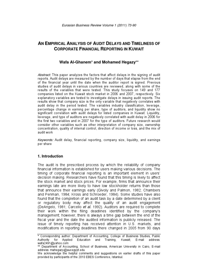 Audit Delay And Timeliness Kuwait Audit Auditor S Report