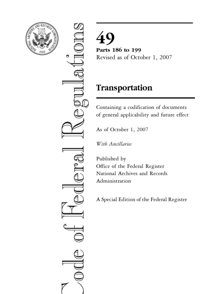 Code of Federal Regulations 49 parts 186199 Code Of Federal