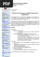 Download PR-086-2013 Advisory on Procedures to Obtain Final Exit for Repatriation by Philippine Embassy in Riyadh SN141354763 doc pdf