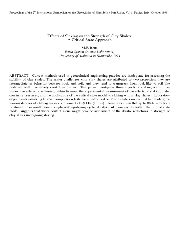 Slaking Effects on Clay Shale Strength | PDF | Strength Of Materials ...