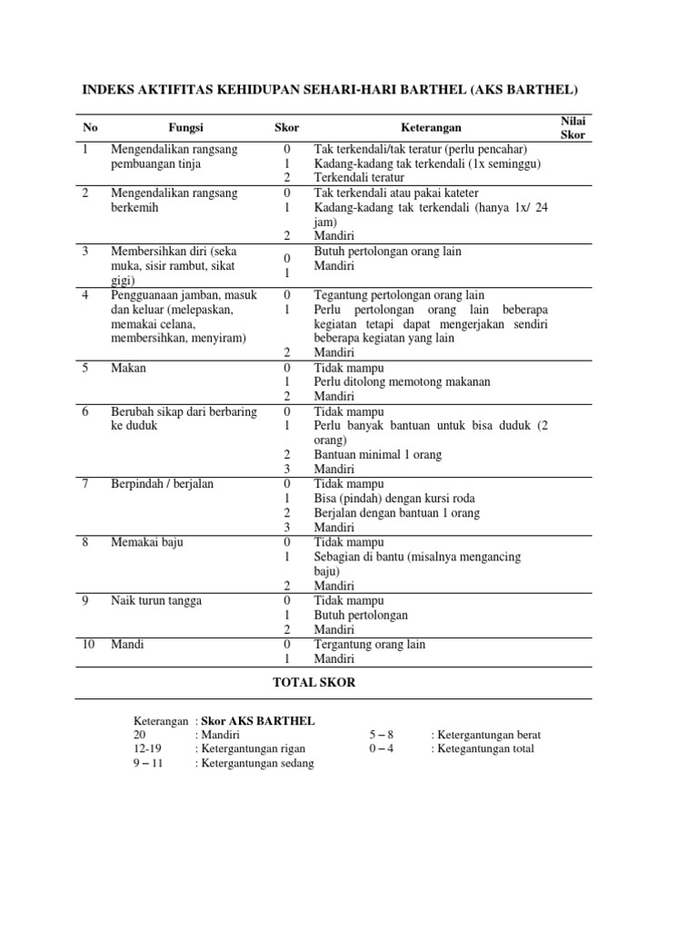 Indeks Aktivitas Kehidupan Barthel | PDF