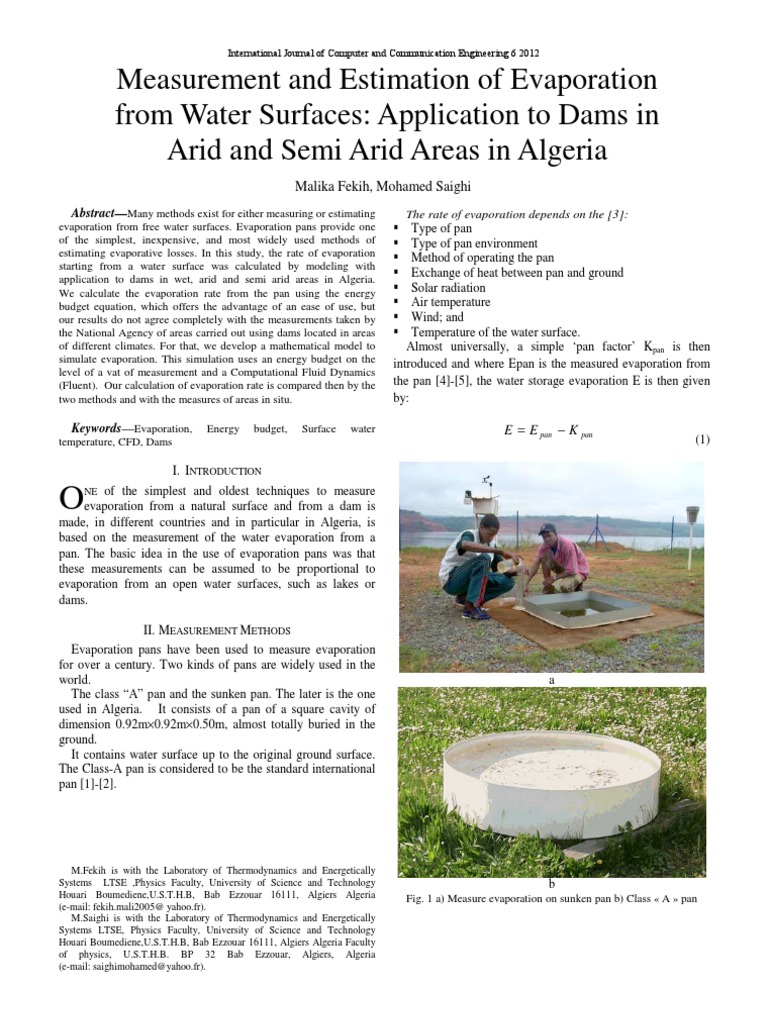 Measurement and Estimation of Evaporation From Surfaces. | PDF ...