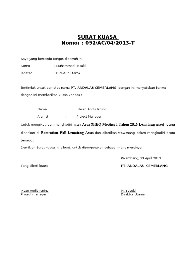 Surat Kuasa Pak Andes