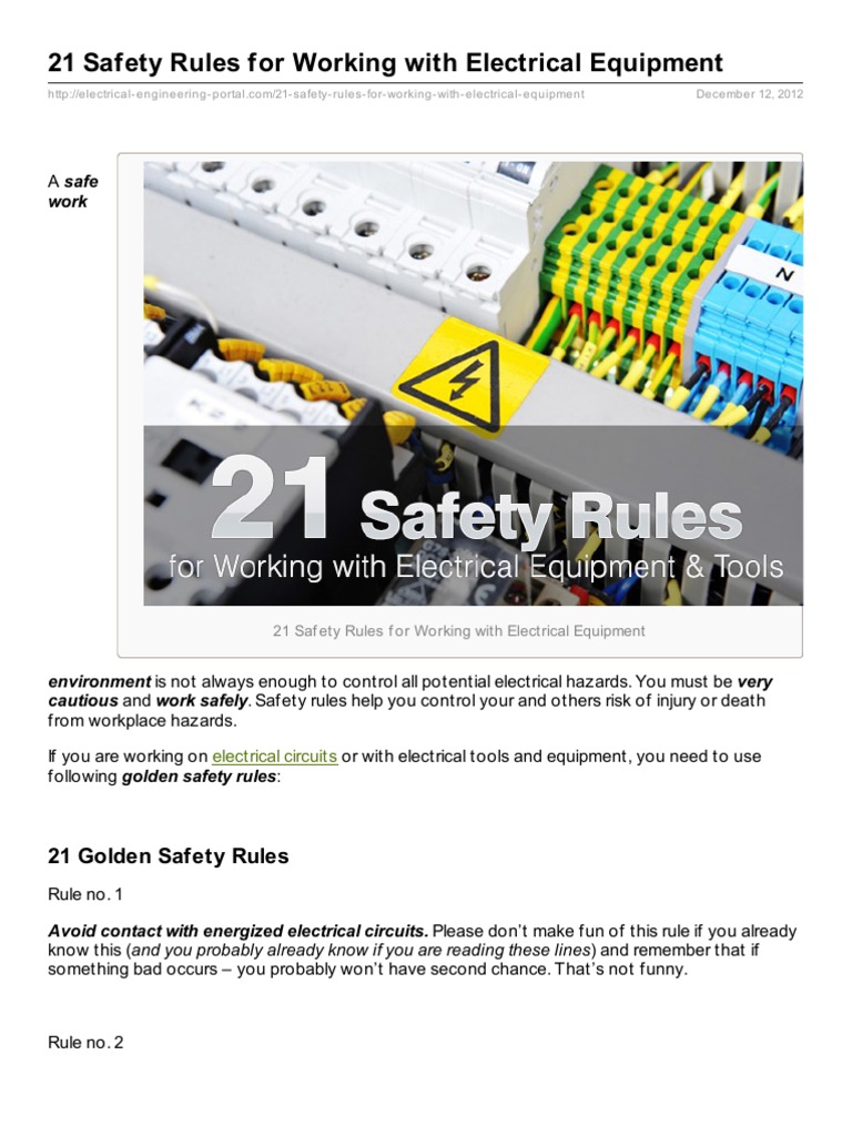 21 Safety Rules for Working With Electrical Equipment Electric Shock Electrical Connector