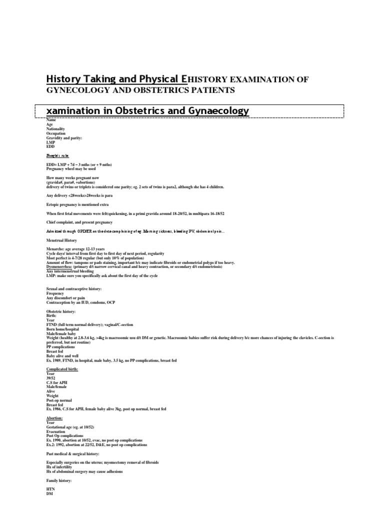 History Examination of Gynecology and Obstetrics Patients | PDF ...