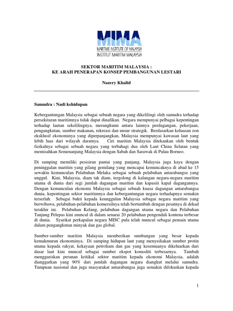 Sektor Maritim Malaysia Ke Arah Penerapan Konsep Pembangunan Lestari Pdf