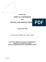 SERAC v. Nigeria (ACHPR Comm. 370-09) - Brief On Admissibility