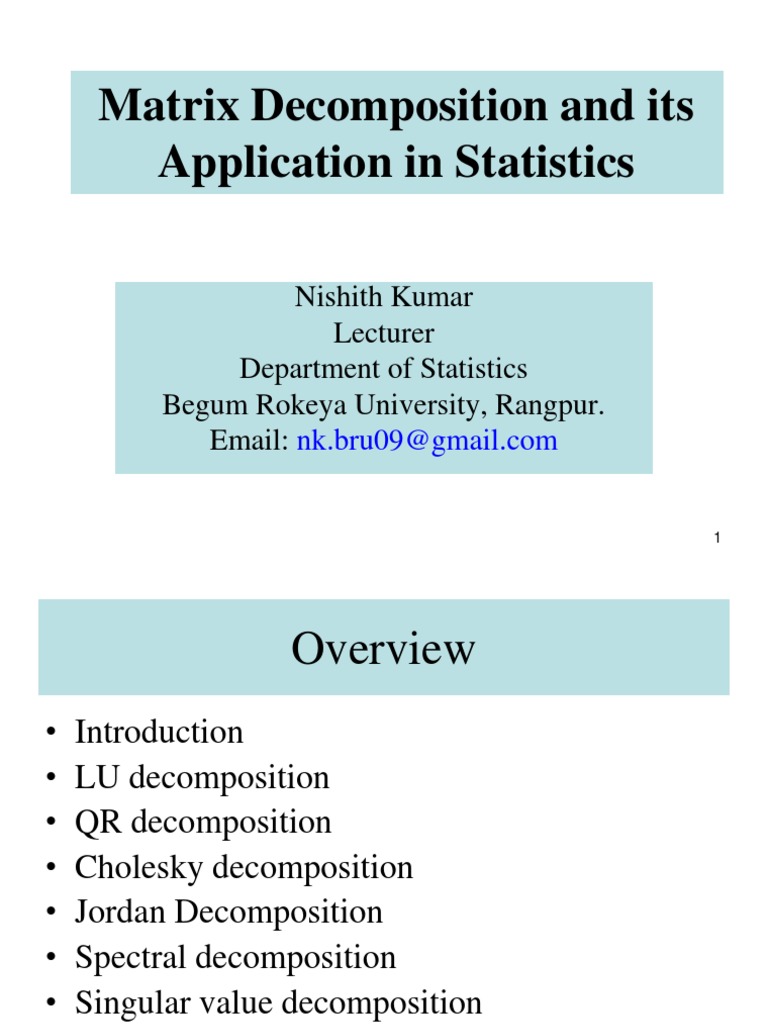 Matrix Decomposition and Its Application in Statistics - NK | PDF ...