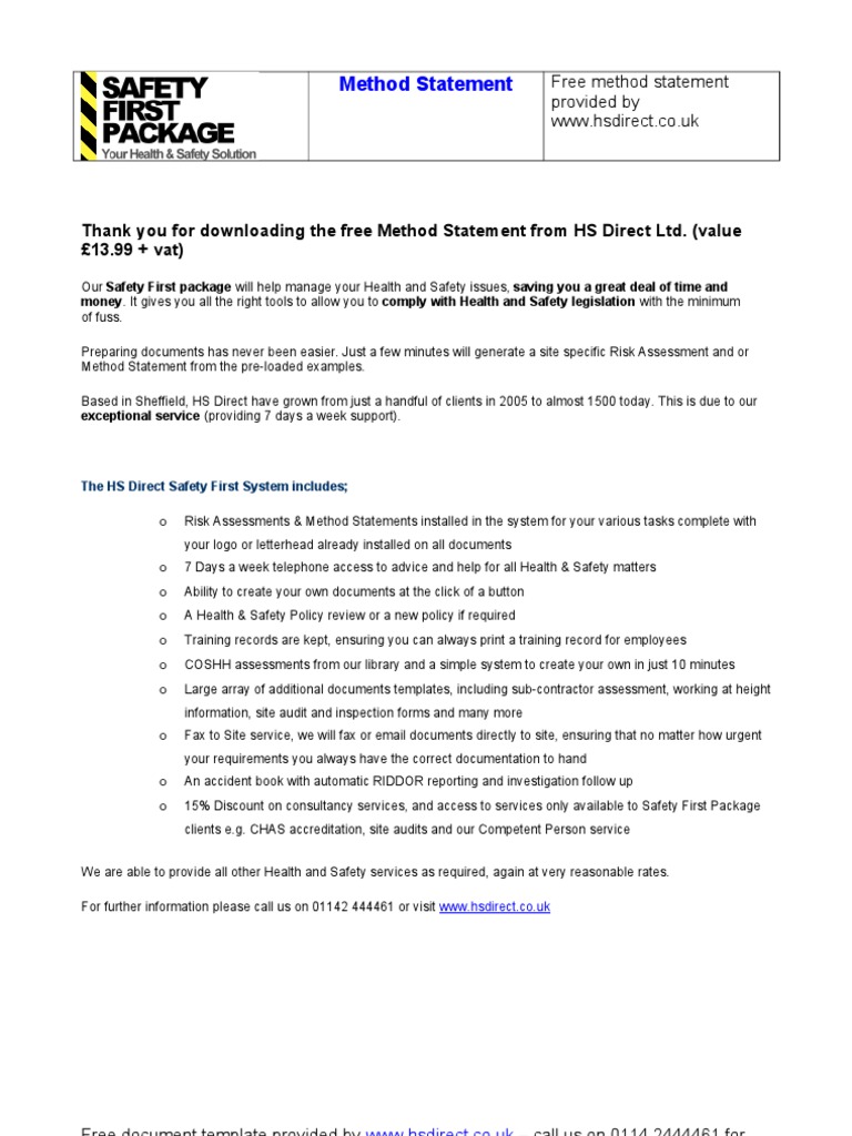 Method Statement Thank You For Downloading The Free Method Statement