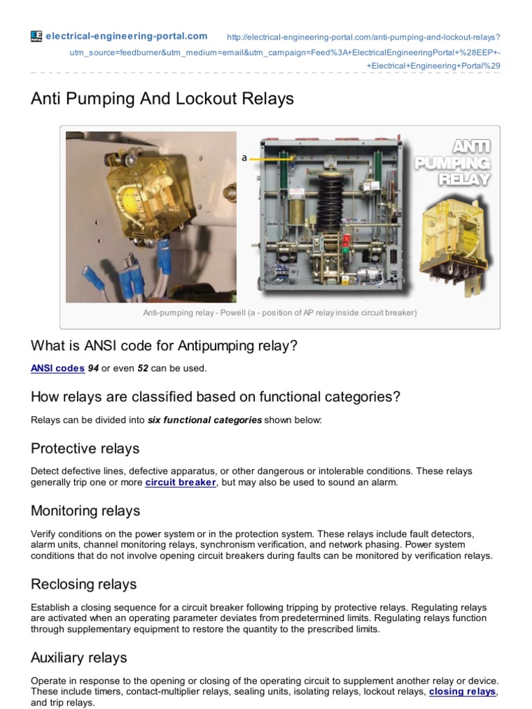 Anti Pumping and Lockout Relays Relay Electric Power System