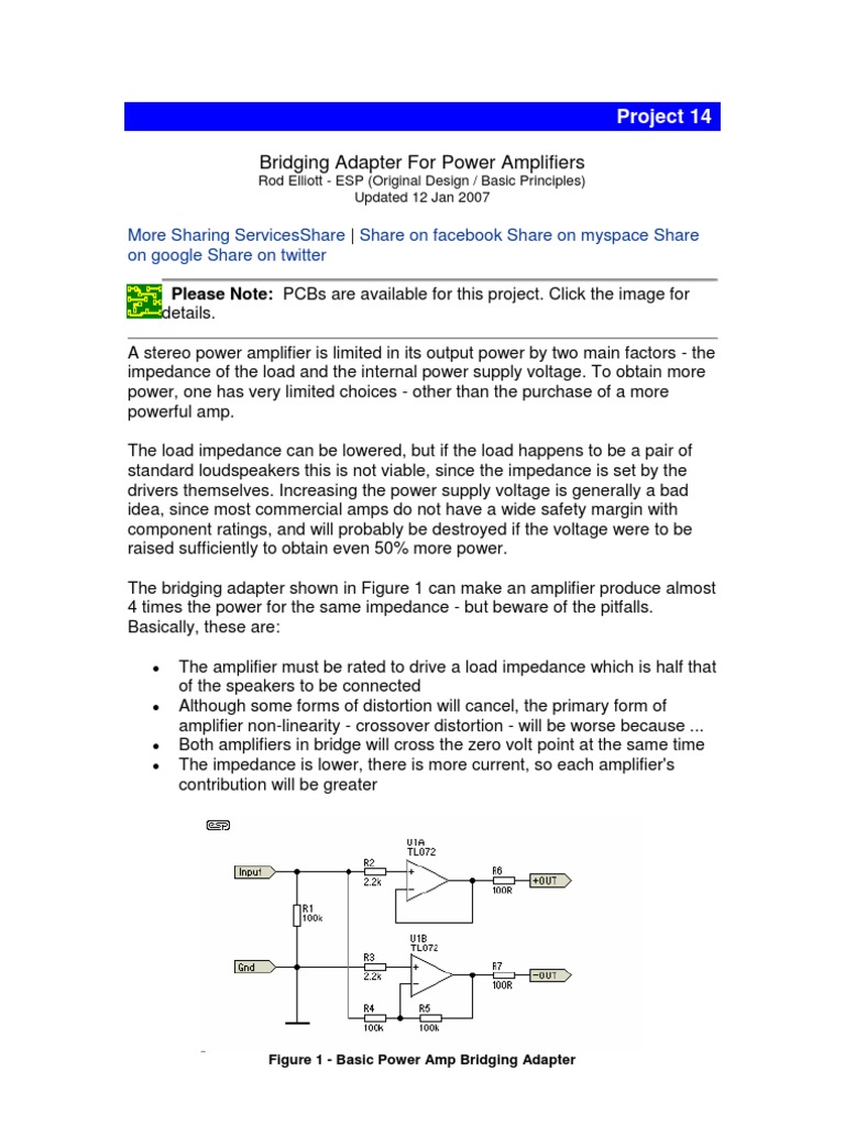 Bridging Adapter For Power Amplifiers: Increasing Output Power Through