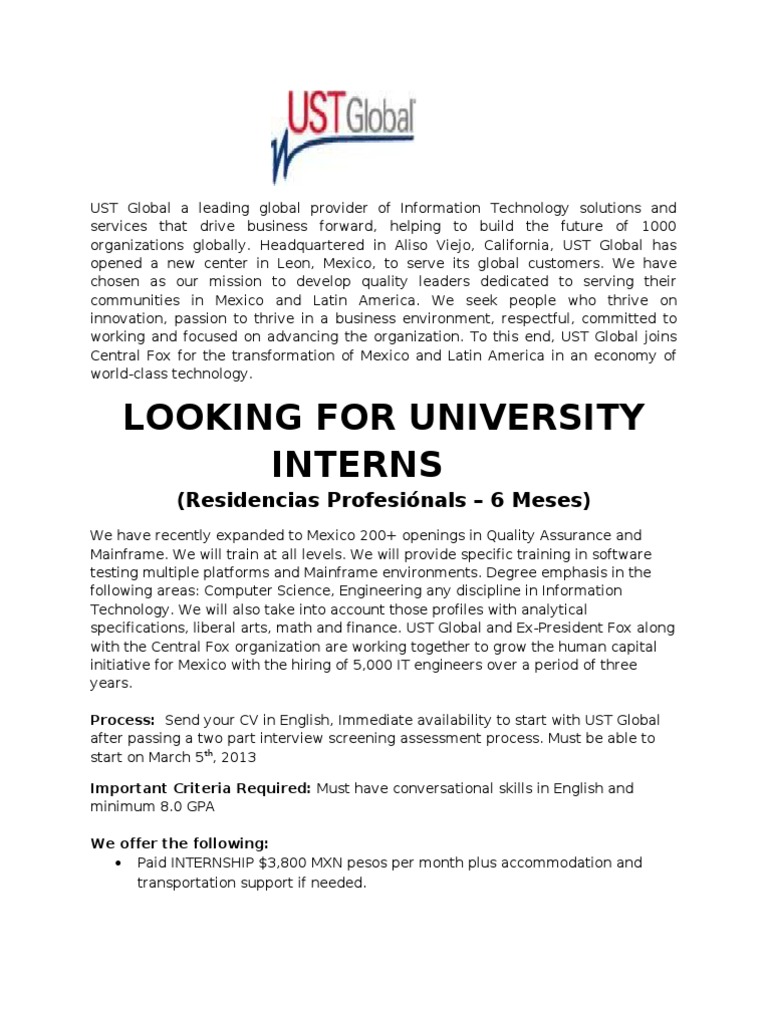 UST Global UniversityFlyer - Internships | PDF | Career & Growth