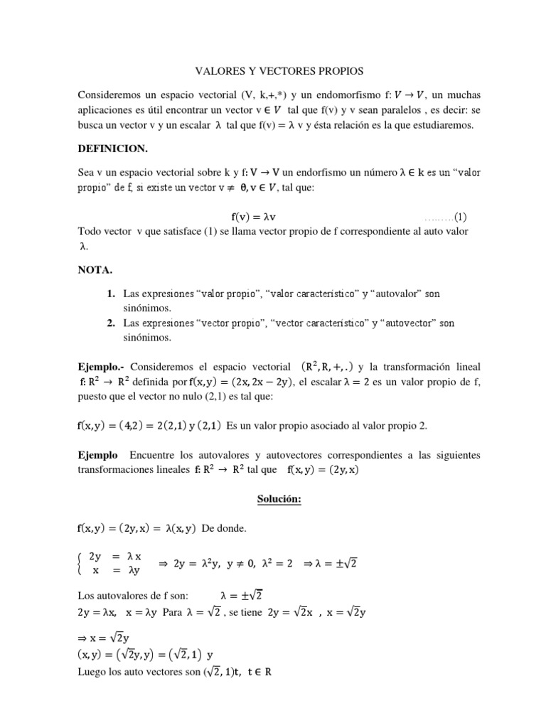 Valores y Vectores Propios de Matrices | PDF | Valores propios y ...