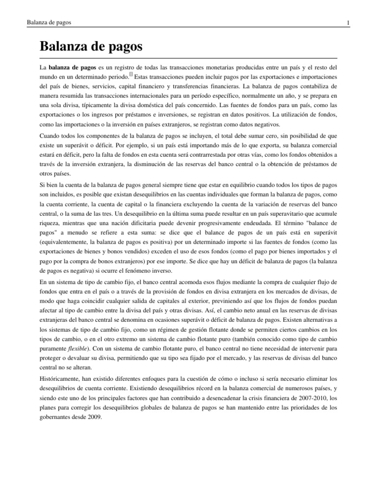 Estructura y función de la balanza de pagos | PDF | Balance de pagos ...