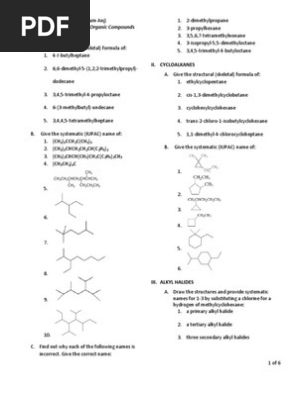 Nomenclature Prob Set Pdf Alkane Organic Compounds