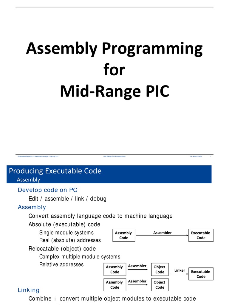 Assembly Programming For Mid Range PIC PDF Assembly Language Pic Microcontroller