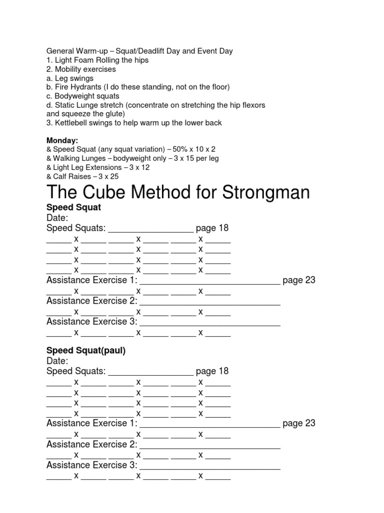 Warm-up and Cube Method for Squats | PDF