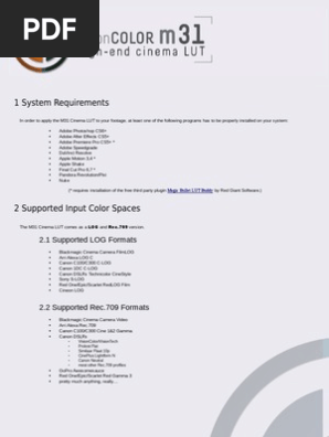 M31 Cinema LUT - Documentation | PDF | Exposure (Photography.