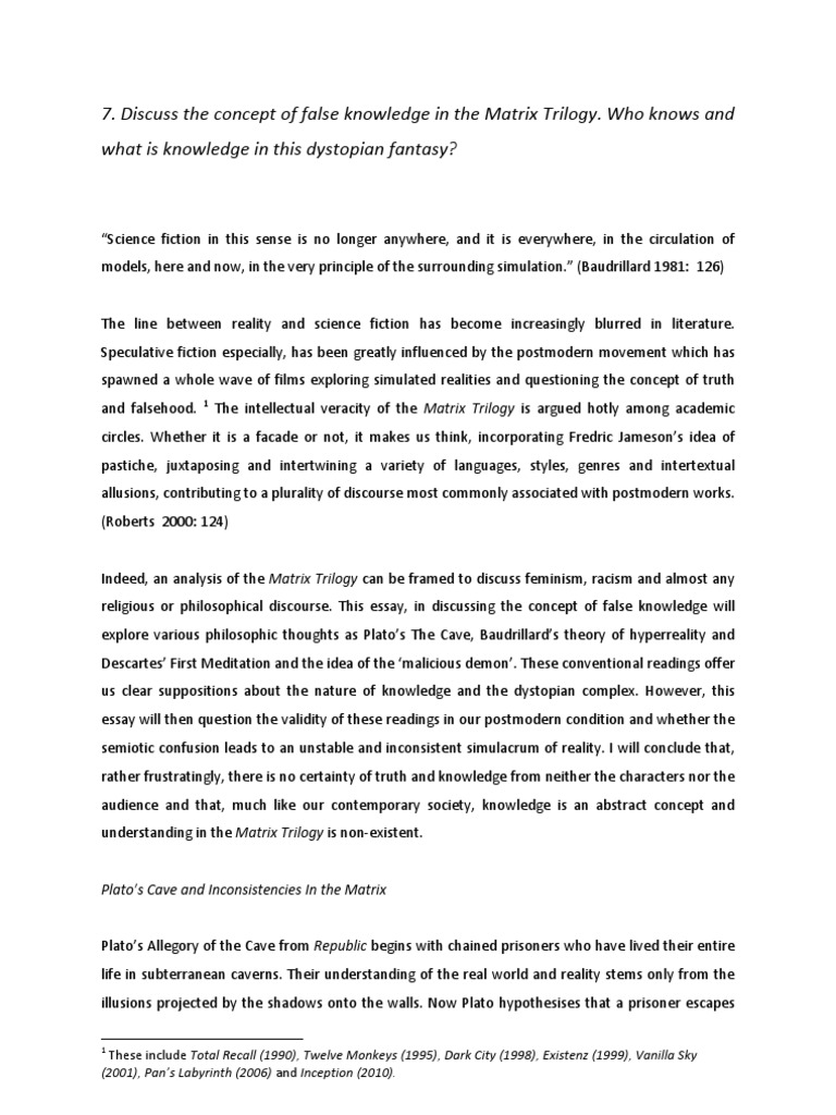 Matrix Essay | PDF | Discourse | Reality