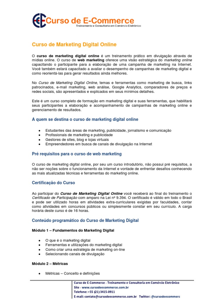 Curso de Marketing Digital Online | PDF | Marketing digital | SEO