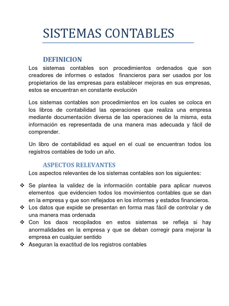 Tipos y Funciones de Sistemas Contables | PDF | Contabilidad | Estado ...
