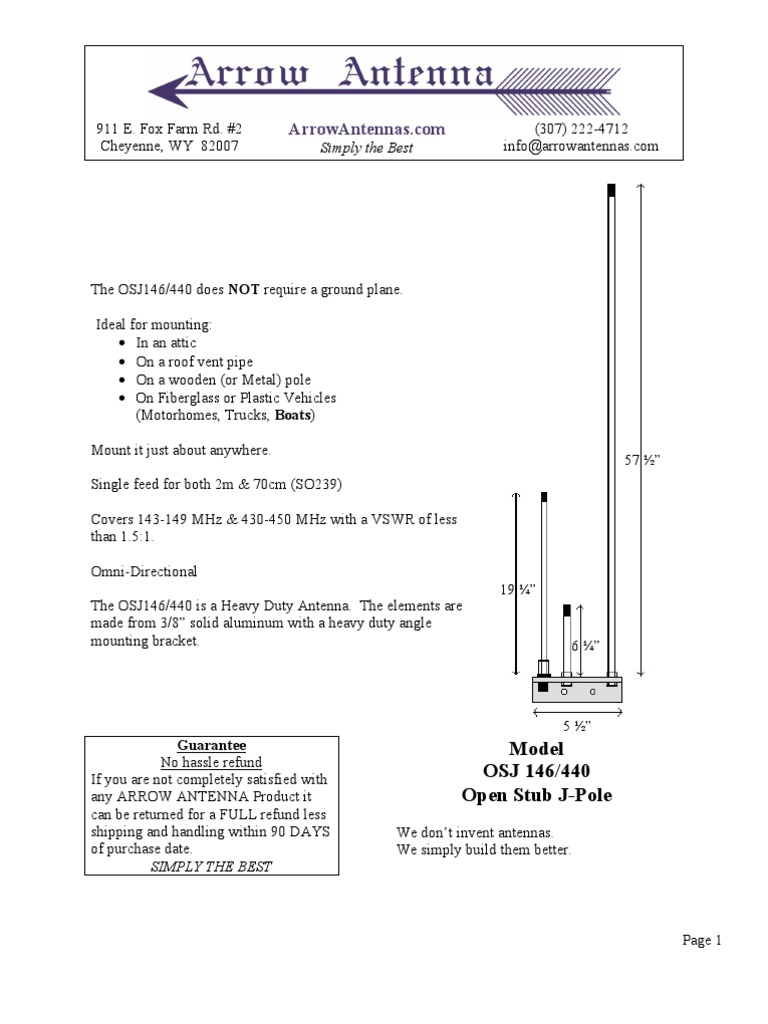 An Instruction Manual for the OSJ 146/440 Open Stub JPole Antenna