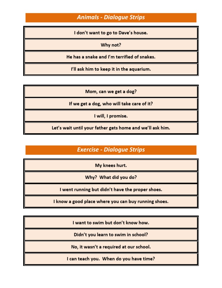 ESL Conversation Activity: Dialogue Strips (Sample) | PDF