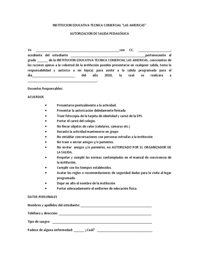 Permiso Salida Pedagogica